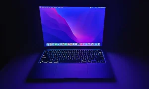 computer screen with purple and black